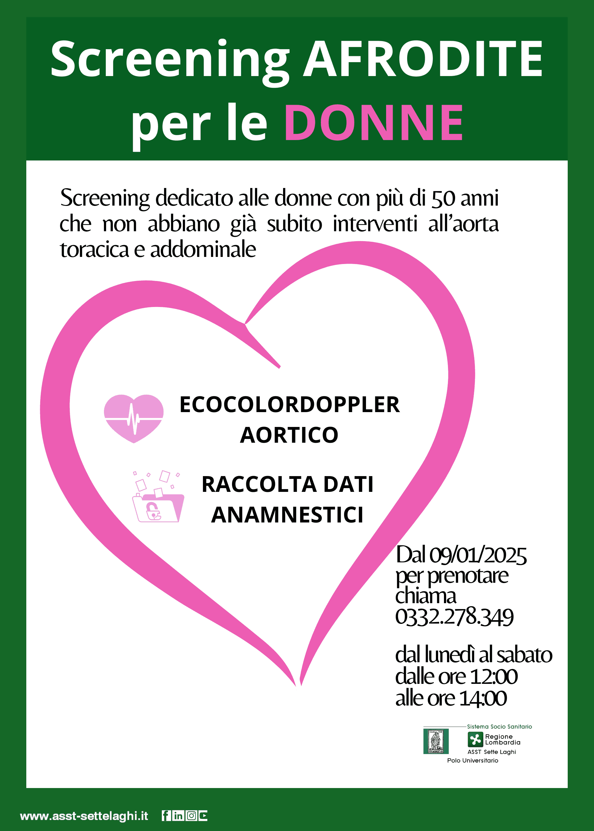 Le malattie cardiovascolari declinate al genere femminile: il programma di screening dedicato alle donne con più di 50 anni derivante dallo studio Afrodite