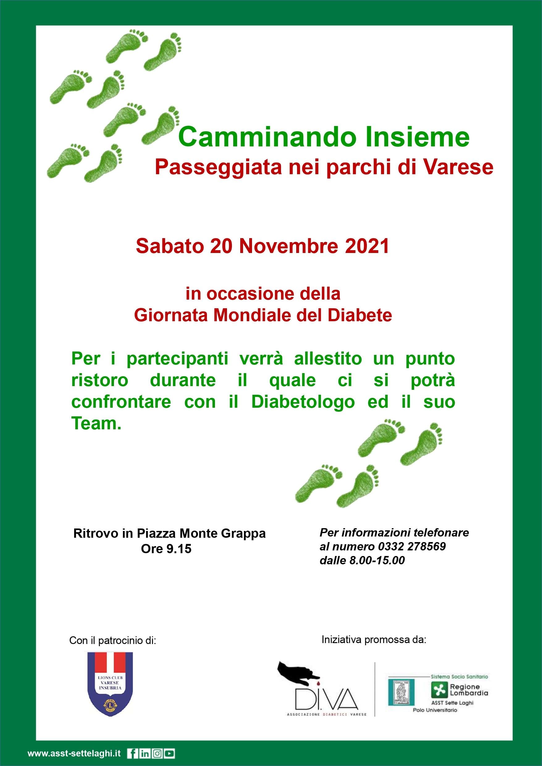 Camminata contro il diabete promossa da Di.Va e Diabetologia dell'Ospedale di Circolo