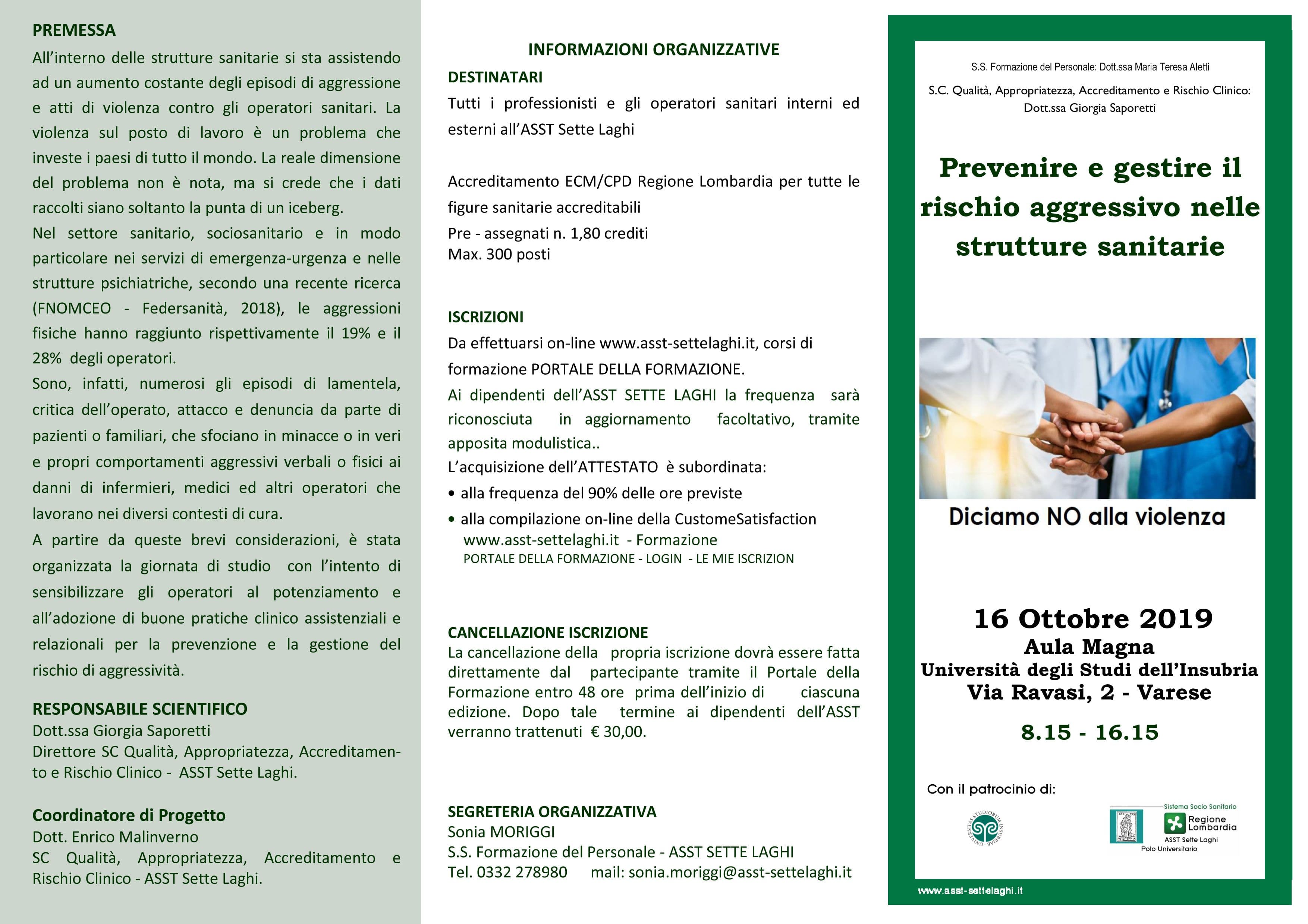 Prevenire e gestire il rischio aggressivo nelle strutture sanitarie